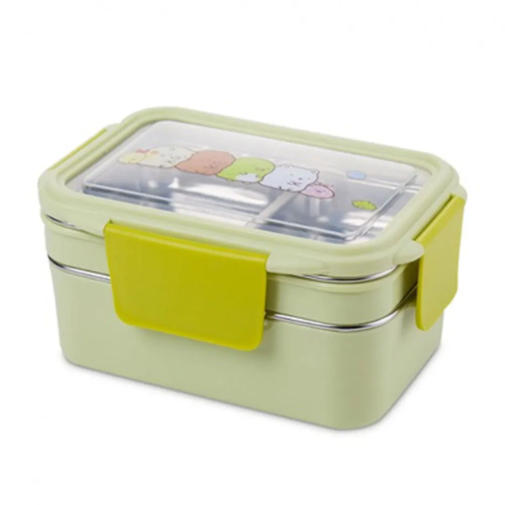 Yellow SOLEDI школьный термальный контейнер Bento для обеда коробка двухслойный Портативный Кемпинг Отопление Ланч-бокс Мультфильм Элегантный пищевой контейнер - Цвет: Yellow
