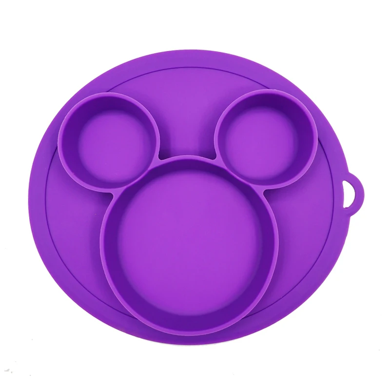 Purple Plate Детская безопасная силиконовая обеденная тарелка, милая мультяшная детская посуда, присоска, тренировочная посуда для малышей, миски для кормления детей - Цвет: Purple Plate