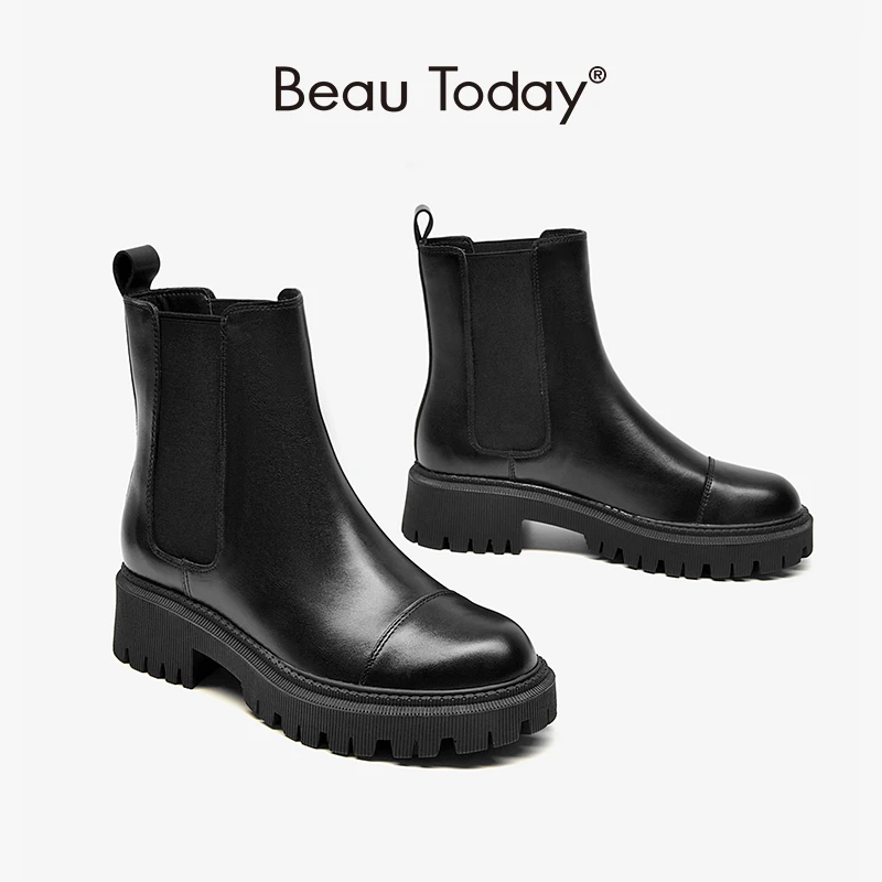 Ladies Shoes Ankle-Boots Platform Bootie Beautoday Chelsea Women Autumn Genuine-Cow-Leather