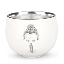 999 Серебряная чашка Будды Большая керамическая чашка для воды 80 мл домашняя чаша Будды