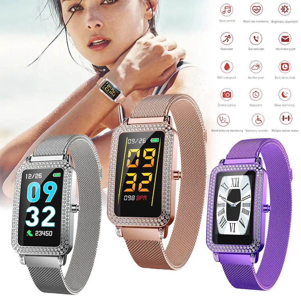 

Luxury Women Smart Watch Bluetooth Fashion Lady Smart Bracelet Heart Rate Monitor Fitness Tracker Female Smart Wristband Watch