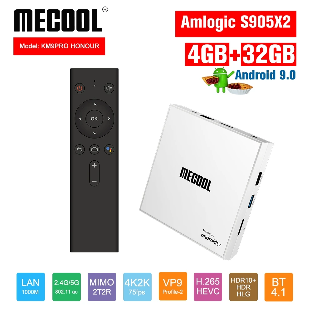 Mecool KM9 PRO HONOUR Android 9,0 ТВ приставка 4+ 32G ТВ приставка ТВ 2,4G/5G WiFi Поддержка IEEE Blutooth 4,1 Amlogic S905X2 четырехъядерный