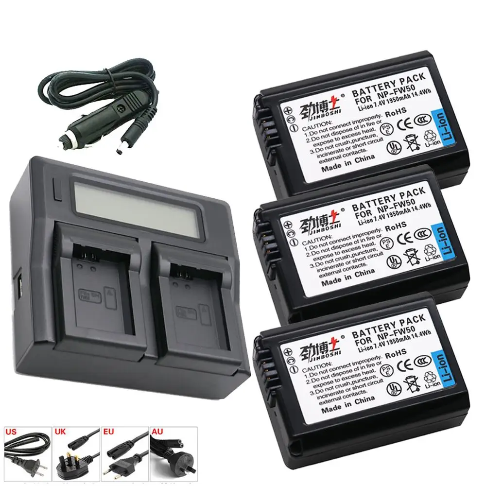 

3pcs NP-FW50 NP FW50 Camera Battery +Rapid LCD Dual Charger for Sony Alpha a6500 a6300 a6000 a5000 a3000 NEX-3 a7R a7S NEX-7