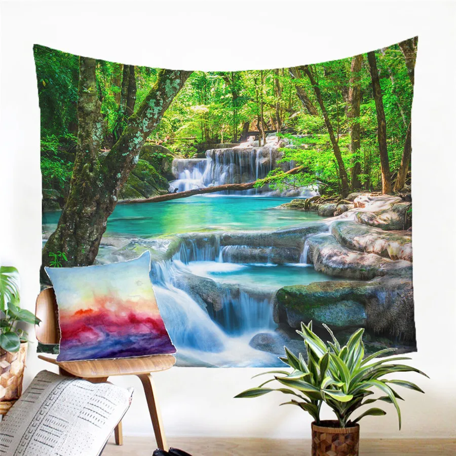 

A Forest Waterfall Tapestry Wall Hanging Sandy Beach Picnic Rug Camping Tent Sleeping Pad Home Decor Bedspread Sheet Wall Cloth