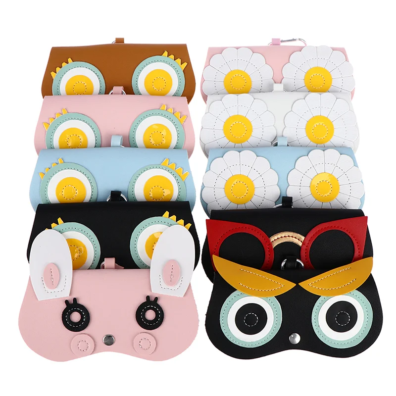 Portable PU Leather Sunglasses Bag Cute Flower Pattern Cartoon Sunglasses Bag Sunglasses Case Glasses Sunglasses Cute