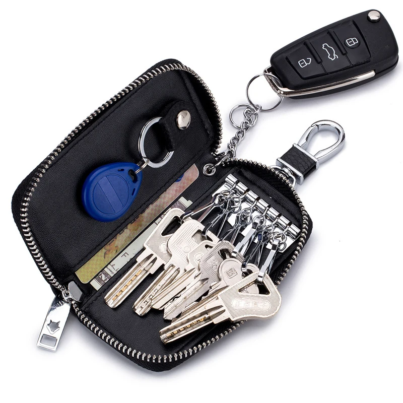 

Genuine Leather Key Case Fashion Multi Function Car Key Case Men & Women Zipper Keychain Holder Cowhide ID Card Wallet