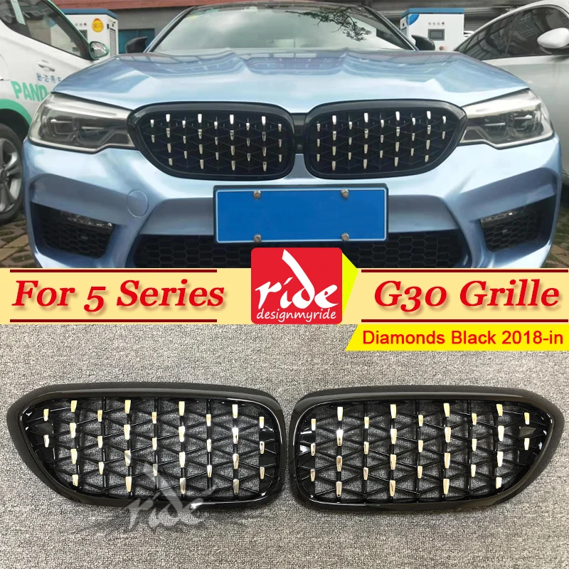 G30 Front Diamonds Grill Grille Meteor Style ABS Gloss Black 5 series 520i 530i 535i 540 540iXD 550i Kidney Grills 2018-in | Автомобили и