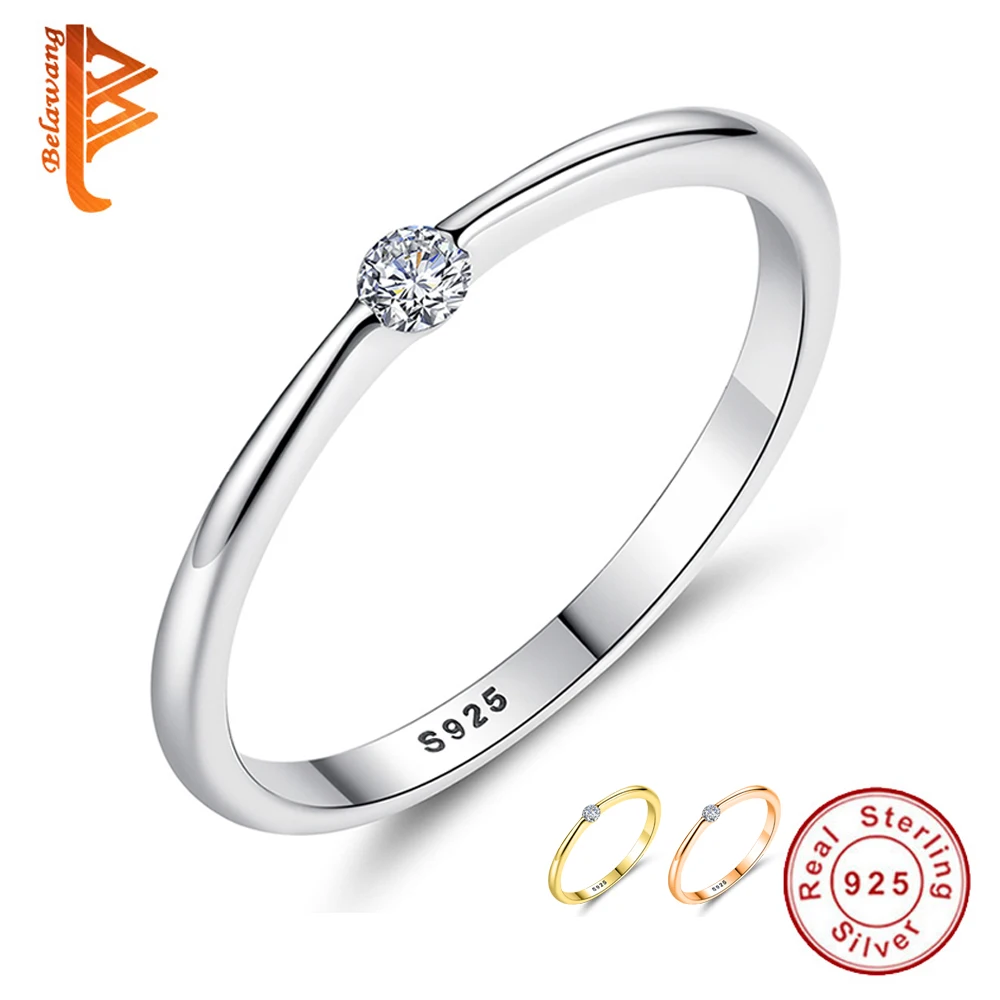 BELAWANG зима прозрачный CZ натуральная 925 пробы Серебряное кольцо с украшением в виде кристаллов волна кольца для Для женщин украшения на свадьбу, годовщину подарок