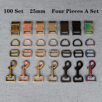 

100 Set 25mm Metal D Ring+Snap Hook+Adjustable+Release Buckle DIY Dog Collar and Leash Accessories 4JT25mm782607