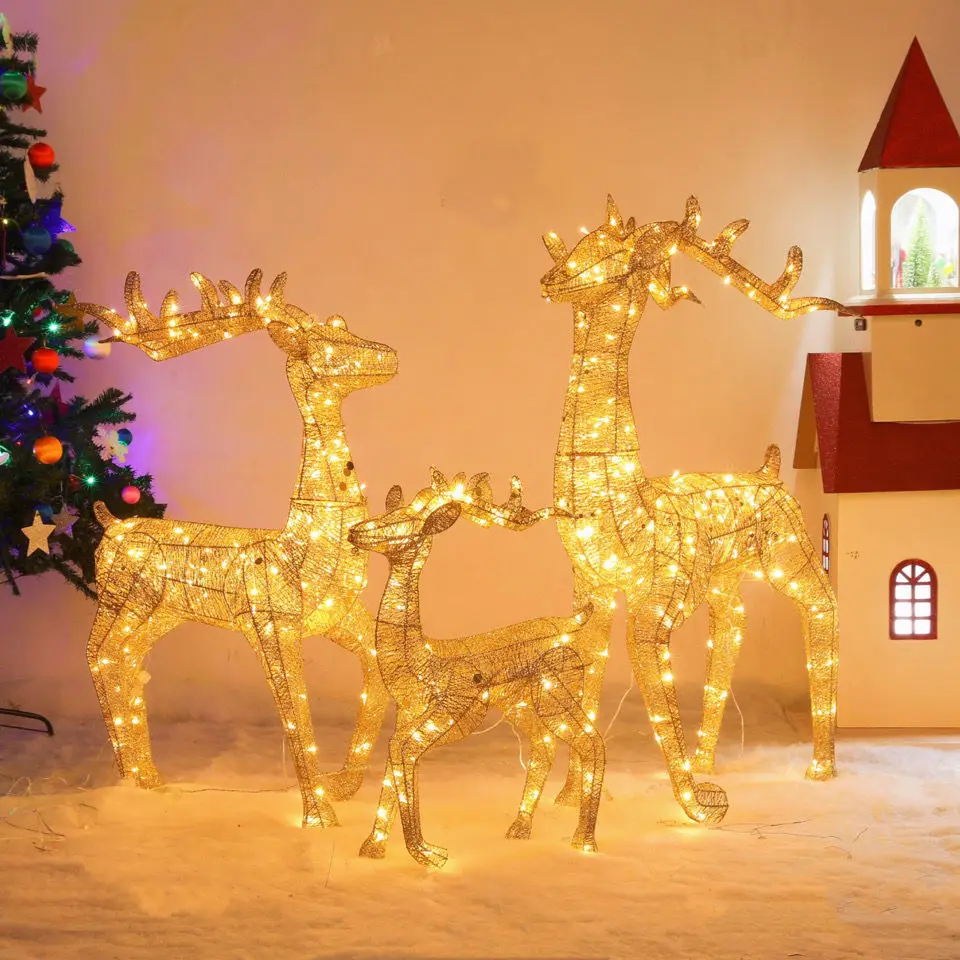 

Christmas Ornaments Golden Deer Ornaments Christmas Tree Scene Shopping Mall Hotel Window Bedroom Luminous Elk Ornaments