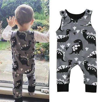 

Fashion Newborn Baby Kids Cute Lovely Casual Cotton Sleeveless Soft Cartoon Animal Dinosaur Printed Romper Playsuit Clothes
