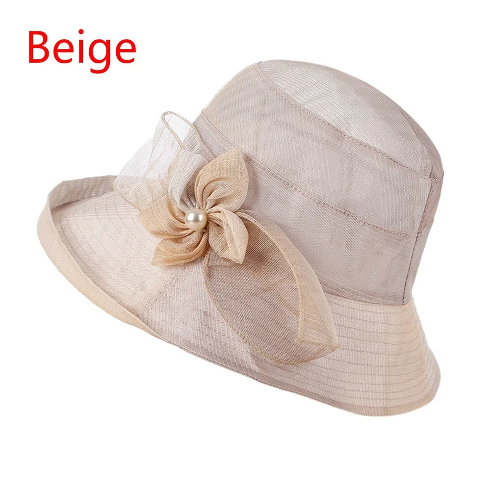 Beige Летняя женская шляпа с широкими полями, шляпа от солнца, свадебные пляжные шляпы для женщин, женская шляпа с бантом - Цвет: Beige