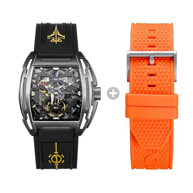 CIGA Design Z Series Personnalised Custom Waterproof Luminous Silicone Strap Mechanical Automatic Mens Watch Black orange