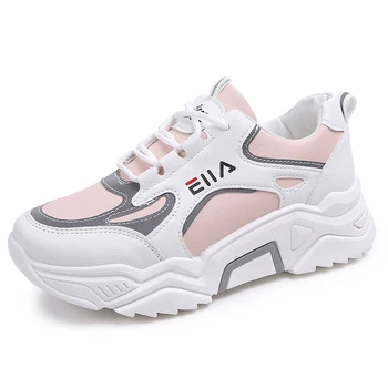 Zapatos de plataforma transpirables para mujer, zapatillas deportivas informales de malla, a la moda, con cordones, zapato vulcanizado de ocio alto, 2020