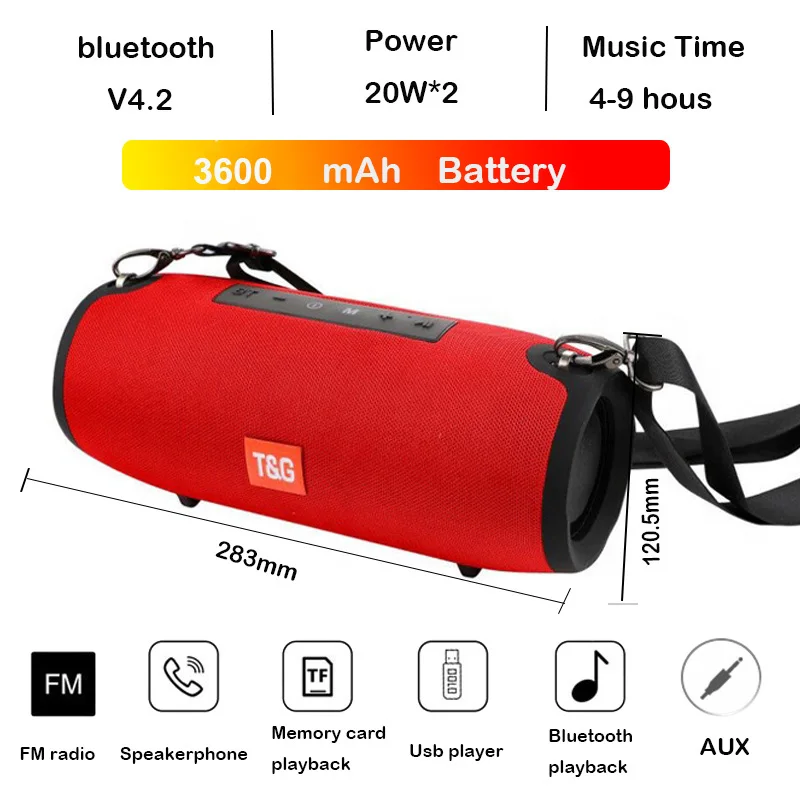 High power 40W Bluetooth speaker bass Portable column wireless Stereo subwoofer Music Playe Center With 3600mAh Battery soundbox
