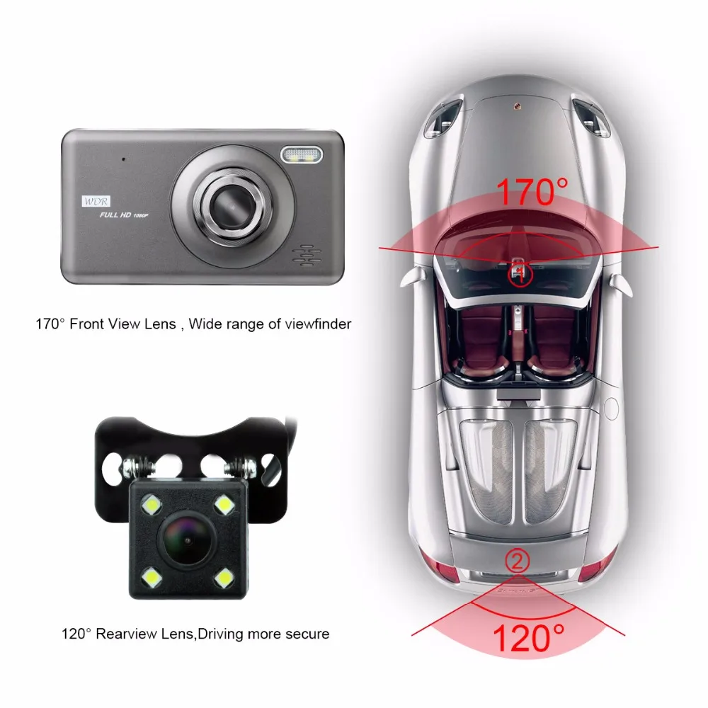 Автомобильный семейный Автомобильный видеорегистратор Full HD 1080P 4,0 дюймов ips сенсорный видеорегистратор камера с двойным объективом камера
