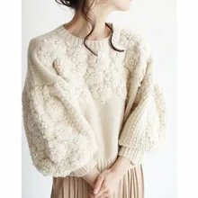 

Zoulv 2021 Elegant Loose Knit Jumper Lantern Sleeve Knitted Sweater Women Vintage Thick Soft Embroidery Flower Pullovers Coat