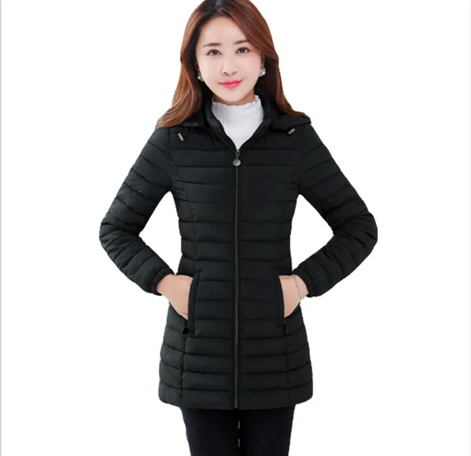 Женские парки, женские зимние пальто, утепленная хлопковая куртка, парки для женщин, зимняя длинная толстая теплая хлопковая верхняя одежда с капюшоном, Размер 6XL - Цвет: Черный