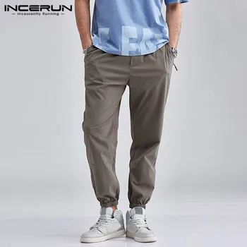 

INCERUN Men Pants Loose Elastic Waist Solid Streetwear Joggers Long Trousers 2020 Pockets Stylish Casual Men's Cargo Pants S-5XL