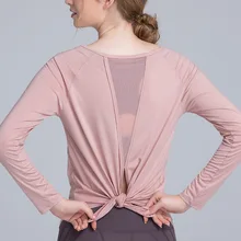 Однотонные женские милые сетчатые топы для йоги с длинным рукавом, одежда для тренировок с открытой спиной, свободные рубашки для занятий спортом, футболки для бега, Femme