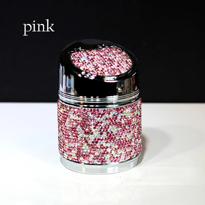 Pink Роскошная Металлическая Пепельница со стразами для автомобиля, подстаканник, стразы, автомобильные пепельницы, портативные Креативные аксессуары для женщин и девочек - Название цвета: Pink
