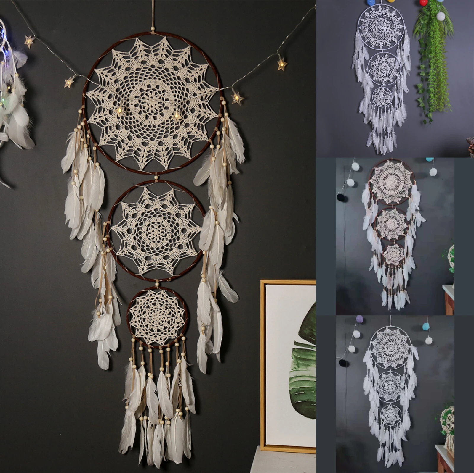 

3 Rings Meter Circle Large Bohemian Boho Style Natural Feather Material Dream Catcher Wall Hanging Decor DIY Room Decor MS9090