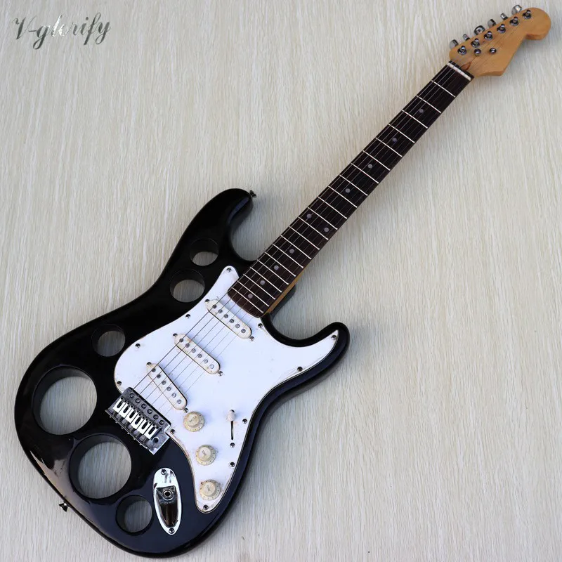 black Электрогитара sunburst, высокий Глянец, 39 дюймов, 6 струн, электрическая гитара с белыми hardwares, Кленовая Шея - Цвет: black
