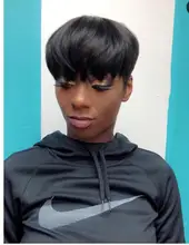 Corto corte Pixie peluca recta pelucas de cabello humano con flequillo Remy brasileño Peluca de máquina para mujeres M Doores de pelo