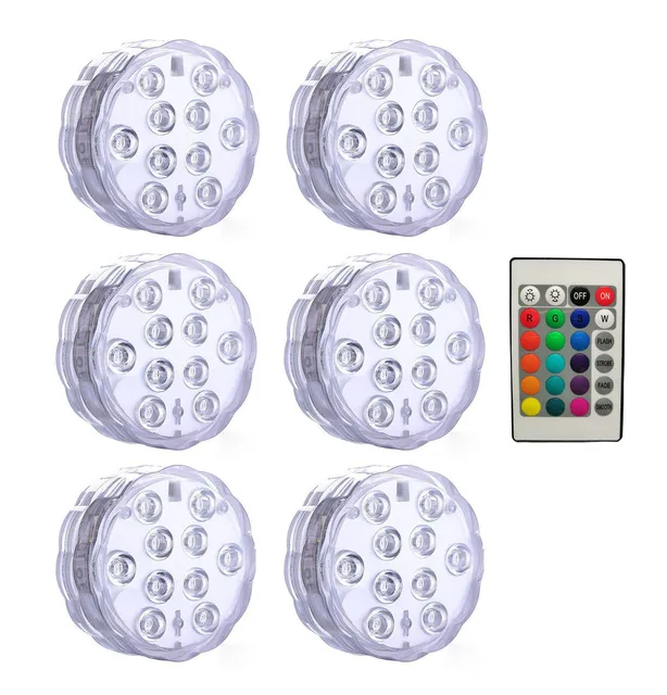 10 Led Remote Controlled RGB Submersible Light Battery Operated Underwater Night Lamp Outdoor Vase Bowl Garden Party Decoration 1 controller 6 Lamp
