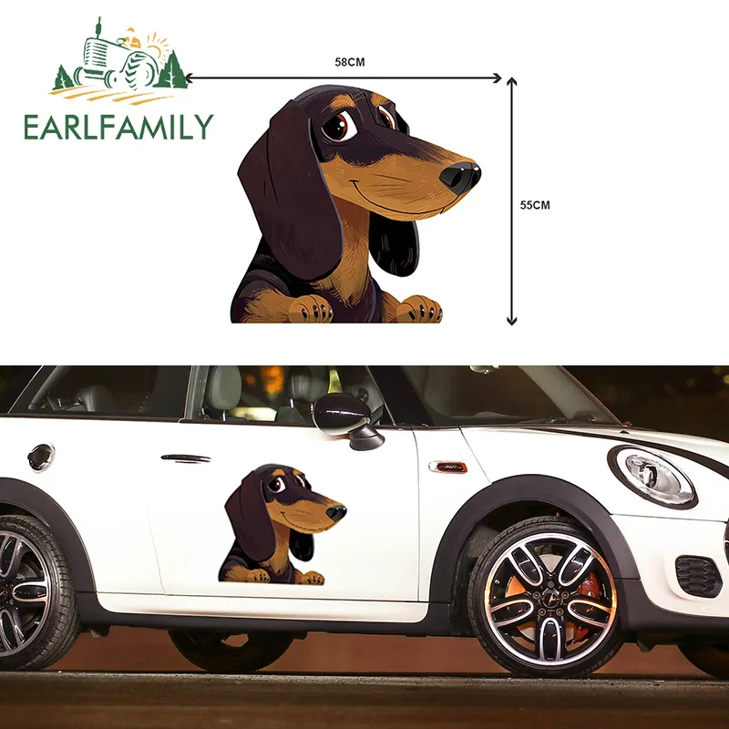 58cm x 55cm EARLFAMILY 58 см x 55 см забавная Автомобильная наклейка s для мультяшной таксы большая наклейка для питомца собаки животного виниловая наклейка водонепроницаемая автомобильная пленка - Название цвета: 58cm x 55cm
