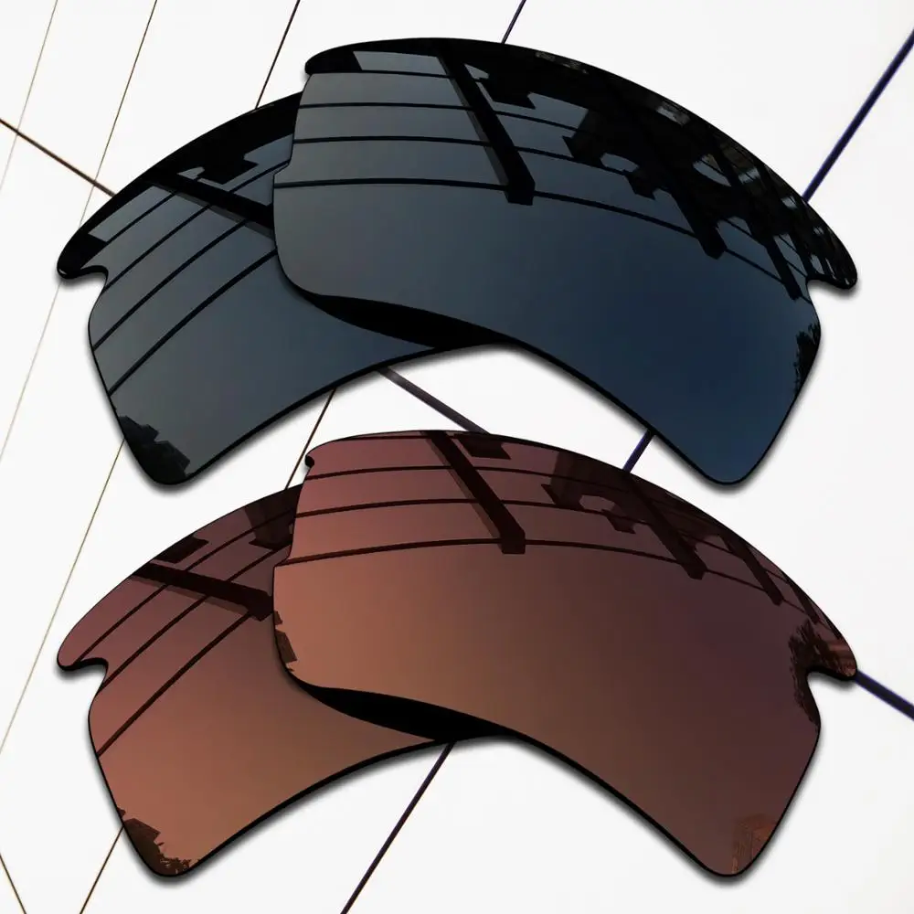 E.O.S 2 Pairs Black & Brown Polarized Replacement Lenses for Oakley Flak 2.0 OO9295 Sunglasses