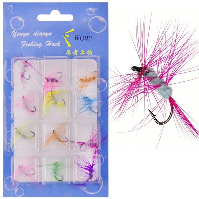 12pcs/set Fly Fishing Flies Kit Salmon Trouts Flies Floating Sinking Fishing  Lures B2Cshop - AliExpress