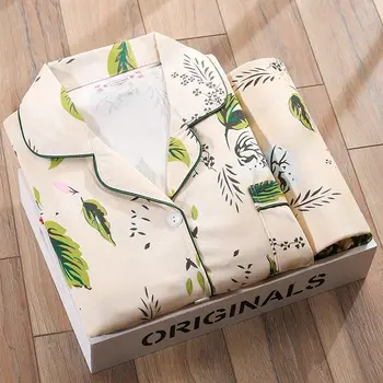 

Home Clothes for Women Green Leaf Print Pajamas Spring Pyjamas Women Sleepwear Home Suit Pijamas Mujer Invierno Pigiami Donna