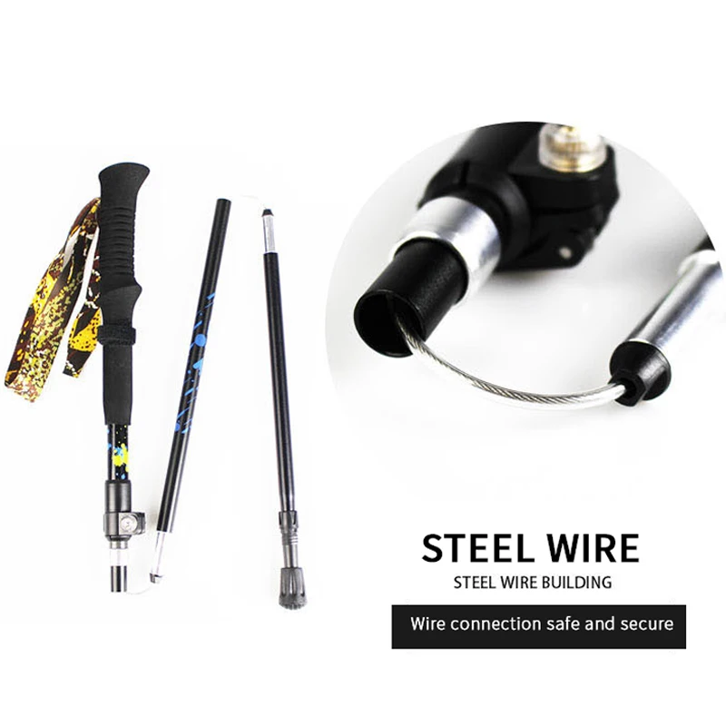 Trekking Pole Folding Stick Carbon Aluminum Five-Section Telescopic Shock Hiking Walking Trekking Trail Poles Stick Adjust Canes