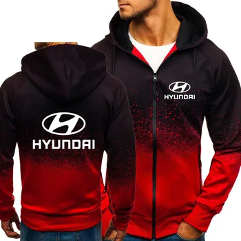 

Hoodies Men Hyundai Motor Car Logo Print Casual HipHop Harajuku Gradient color Hooded Mens Fleece Sweatshirts Mens zipper Jacket