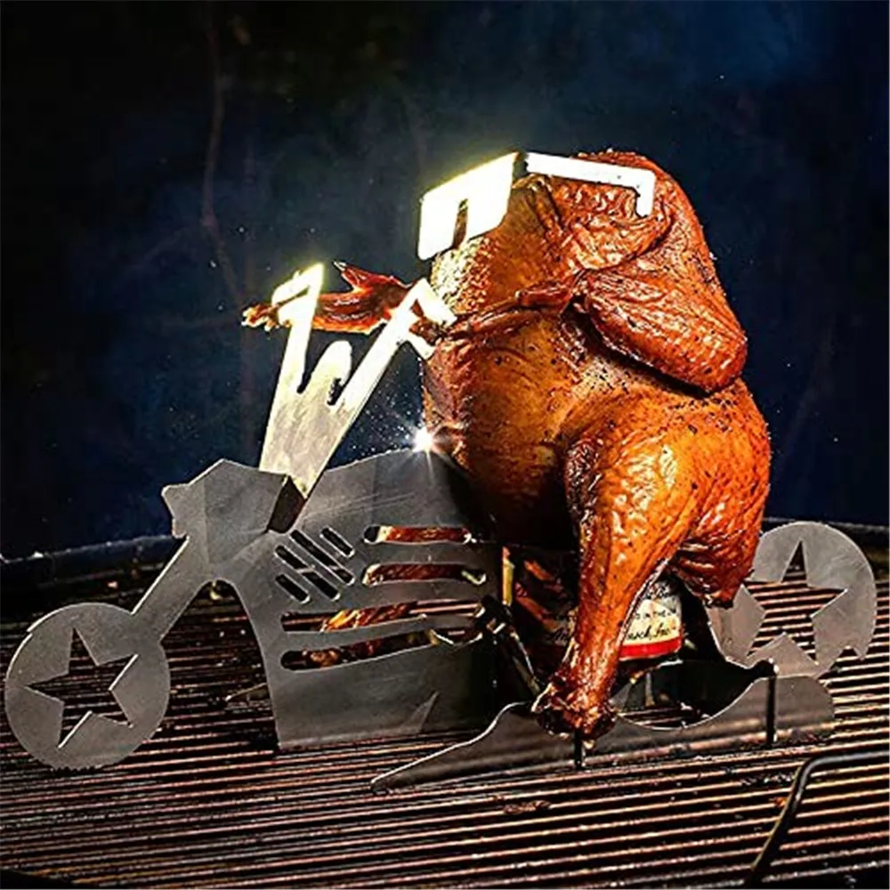 Stainless Steel Roster Chicken Stand With Beer Can Holder Motorcycle