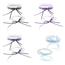 Набор из 2 пикантных эластичных свадебных подвязок с жемчугом и бантом, атласное кольцо на ногу, свадебные аксессуары