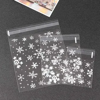 

Christmas Snowflake Plastic Self Adhesive Cellophane Cookie Candy Gift Bag Pouch