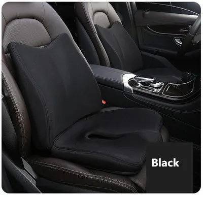 Подушка для сиденья автомобиля из пены с эффектом памяти, для роста, аксессуары для интерьера, полиэстер, автокресла, поясничные поддерживающие подушки, универсальный размер - Название цвета: Black 1set
