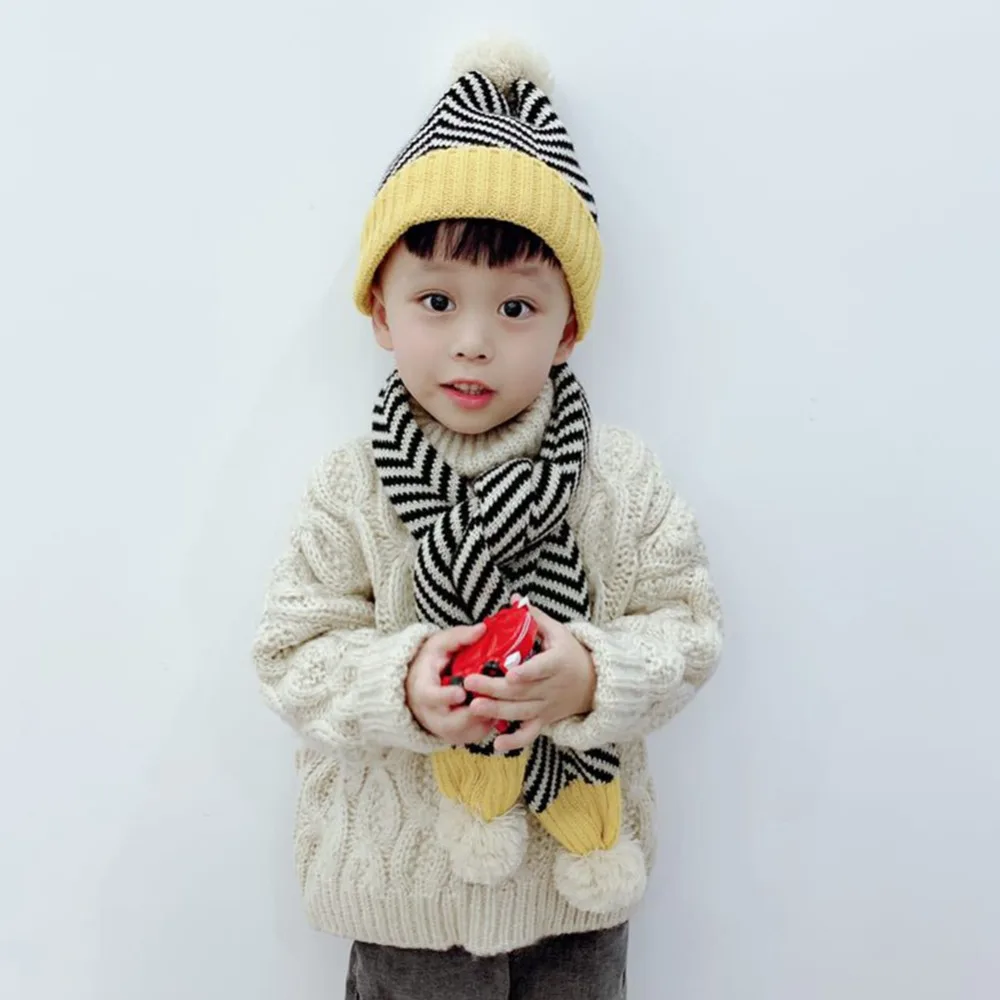 Newborn Baby Winter Warm Cap Scarf Set Cute Knitted Antlers Neck Warmer Cap Suit Infants Protect Boy Girl Kids Hat and Scarf Set