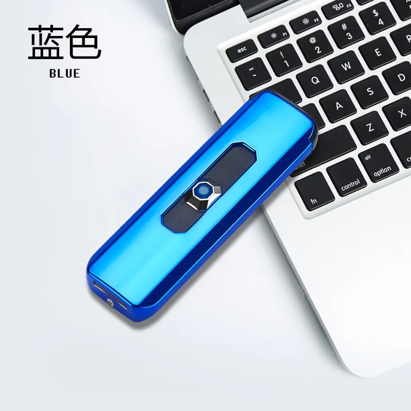 USB с кнопкой двухсторонняя зарядная Зажигалка электронная ветрозащитная зажигалка - Цвет: Синий