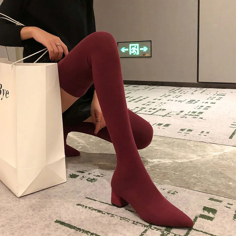 Masgulahe sexy over the knee boots new arrive winter boots for female fashion black slip on shoes hot sale women's boots