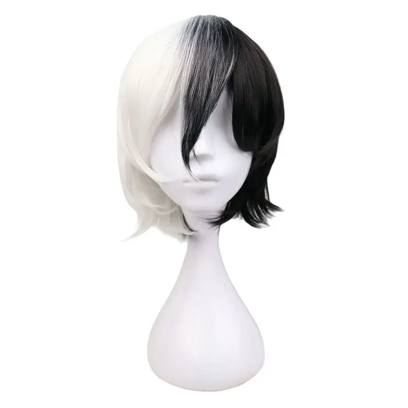 Parrucca Cosplay Mezzo Nero Mezzo Bianco Costume Corto Capelli Sintetici Cos Ampolla Deville Parrucche Peruca Pelucas