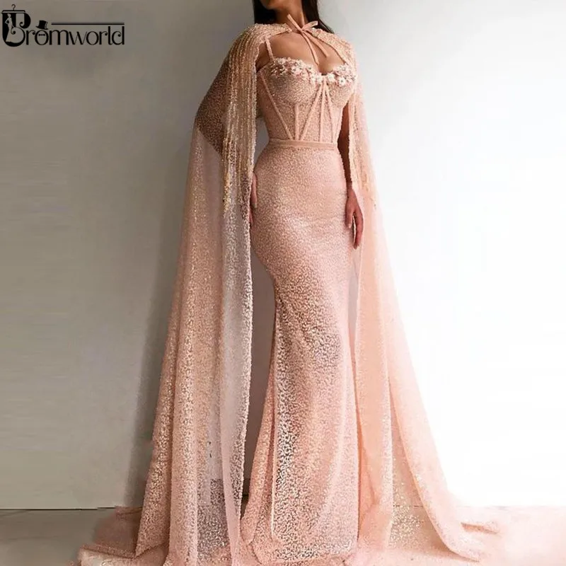 Elegant-Saudi-Arabia-Mermaid-Evening-Dress-with-Cape-Fashion-Sequined-Spaghetti-Blush-Pink-2020-Prom-Dresses_conew1