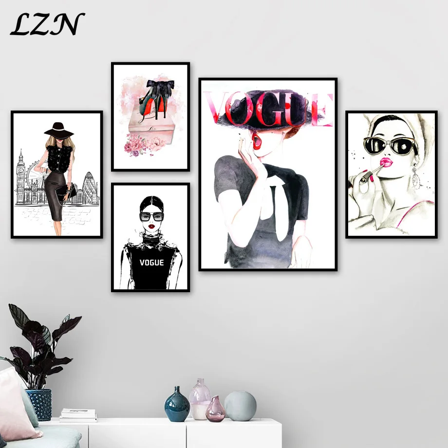 

Girl Art Posters Canvas Prints Painting Nordic Wall Deco High Heels Lipstick Picture Modern Drawing for Livingroom Home Decorate