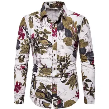 

New Spring Men Casual Shirts Fashion Long Sleeve Brand Printed Button-Up Formal Business Polka Dot Floral Men Floral Shirt M-5XL