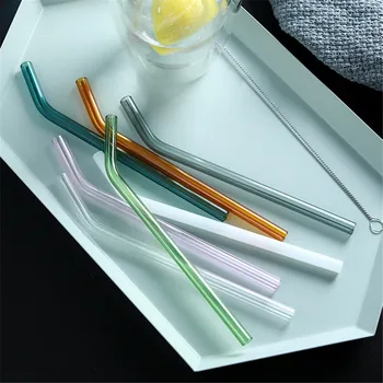 

Creative Colorful Glass Straw Reusable Crystal Transparent Curved Cocktail Straw Eco-friendly Handmade Straw Party Bar Supplies