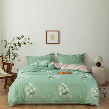 

Chinese Green Duvet Cover Pillowcase 3pcs 220×240,160×200 Quilt Cover,Flower pattern Single Double Queen King Bedding Sets，2020