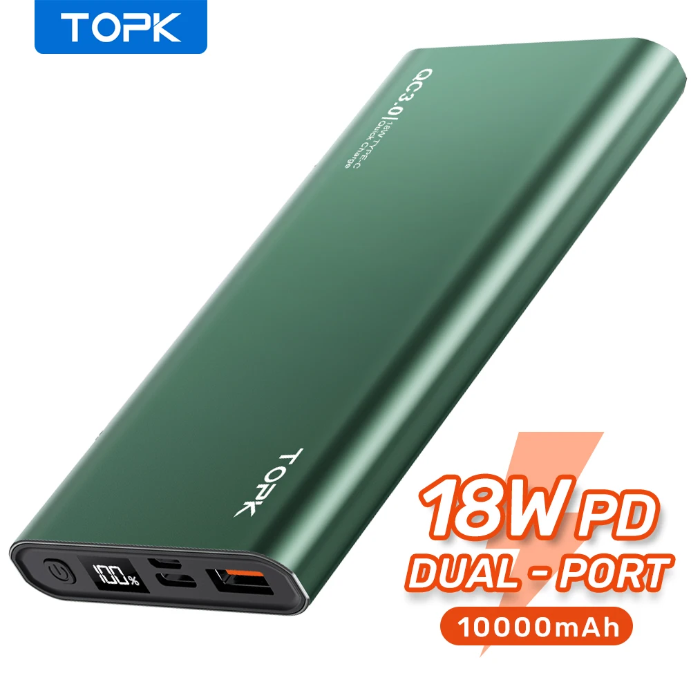 TOPK Power Bank 10000mAh Portable Charger LED External Battery PowerBank PD Two-way Fast Charging PoverBank for iPhone Xiaomi mi 1