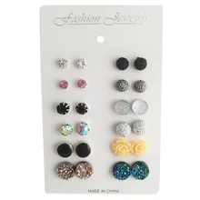 Bộ 12 Đôi Tất Đơn Giản Bộ Du Lịch Bông Tai Hàn Quốc Tính Khí Bông Hoa Tai Và Dây Chuyền Eardrops Thời Trang Bông Tai Pendientes De Moda #2(China)